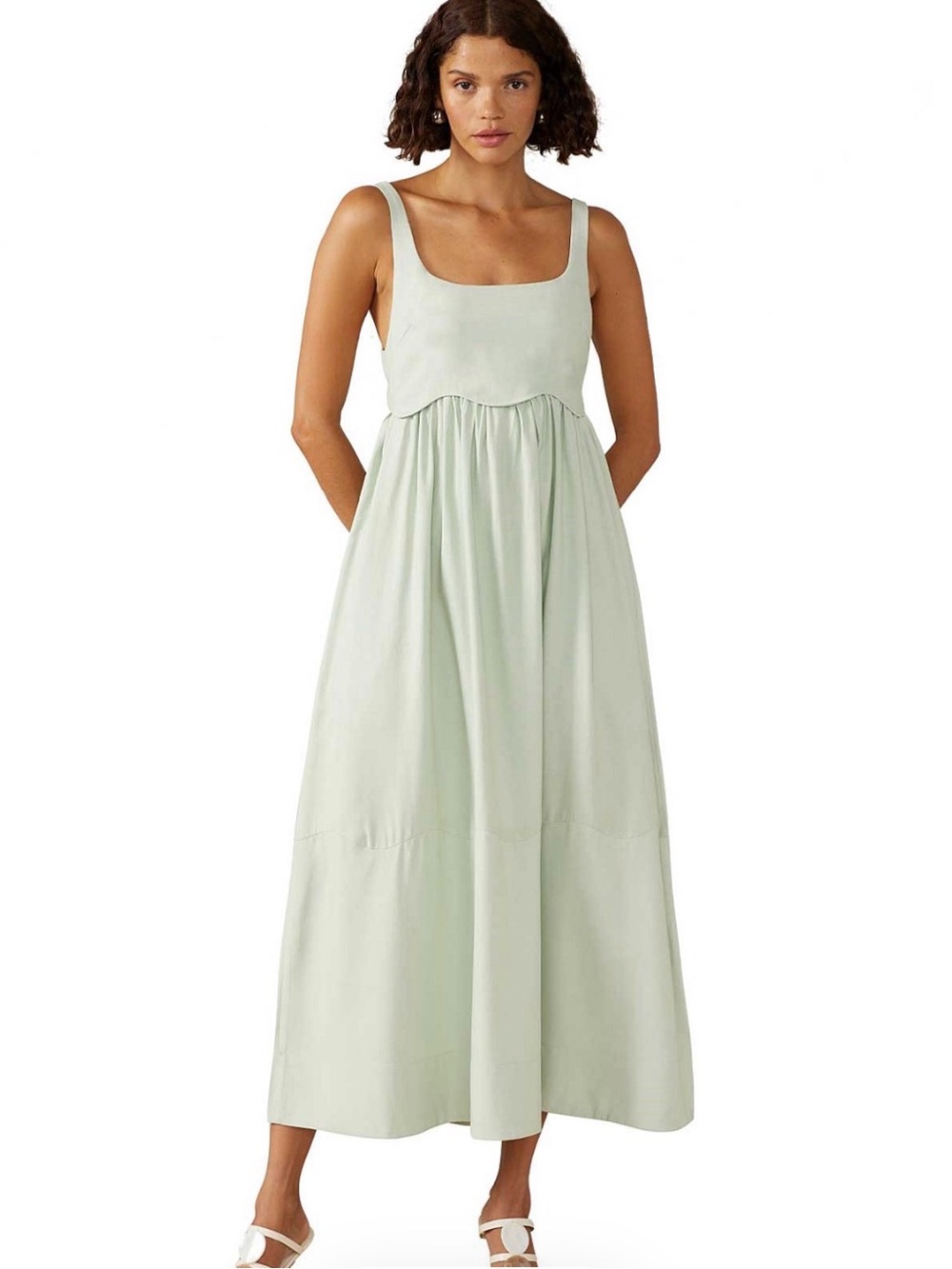 Mon Renn Cotton Sleeveless poplin Square-Neck Summer Maxi Dress in Pistachio